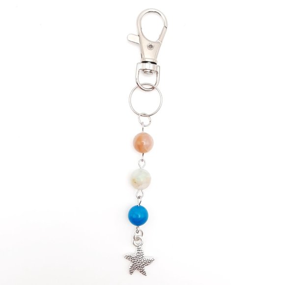 Hand Crafted Accessories - Starfish Agate Sunstone Amazonite Chakra Gemstone Keychain Handmade Accessory